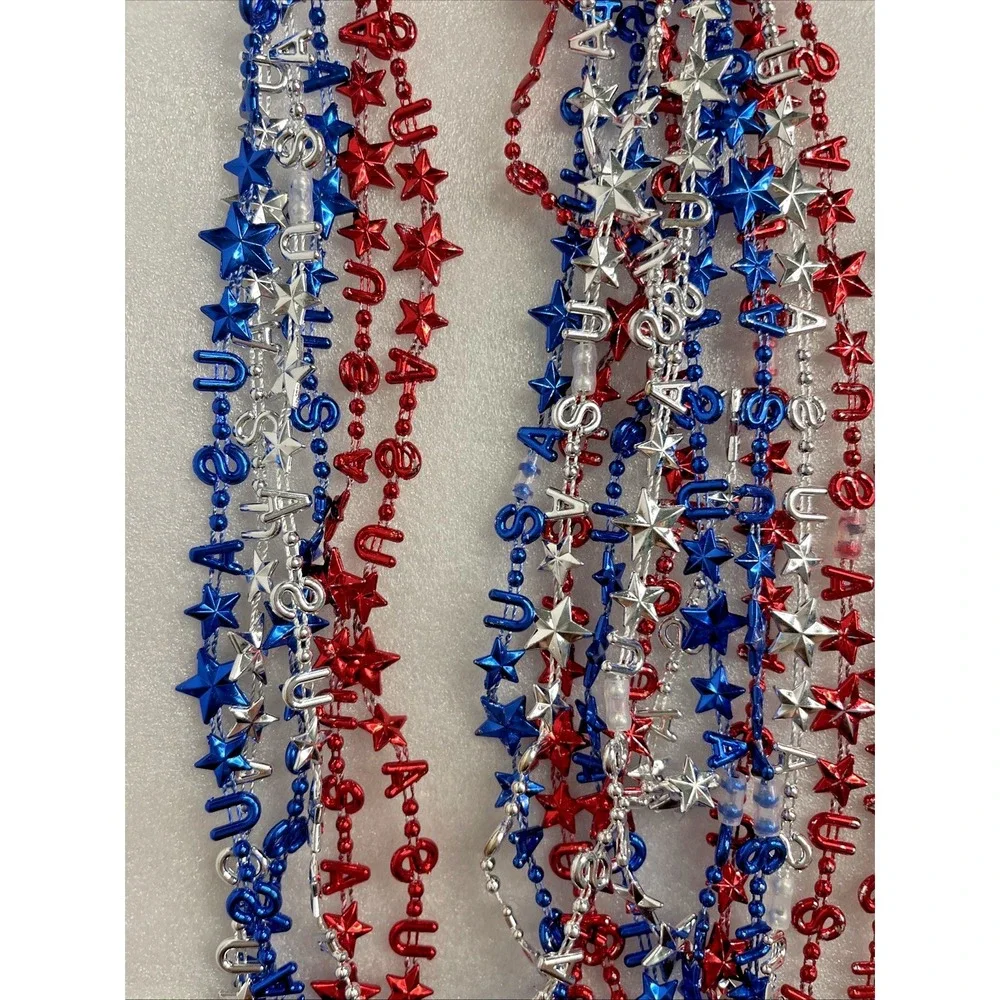 Lot 18 Stars‎ & Stripes USA Chain Necklace Party Favors Red Silver Blue 4th July